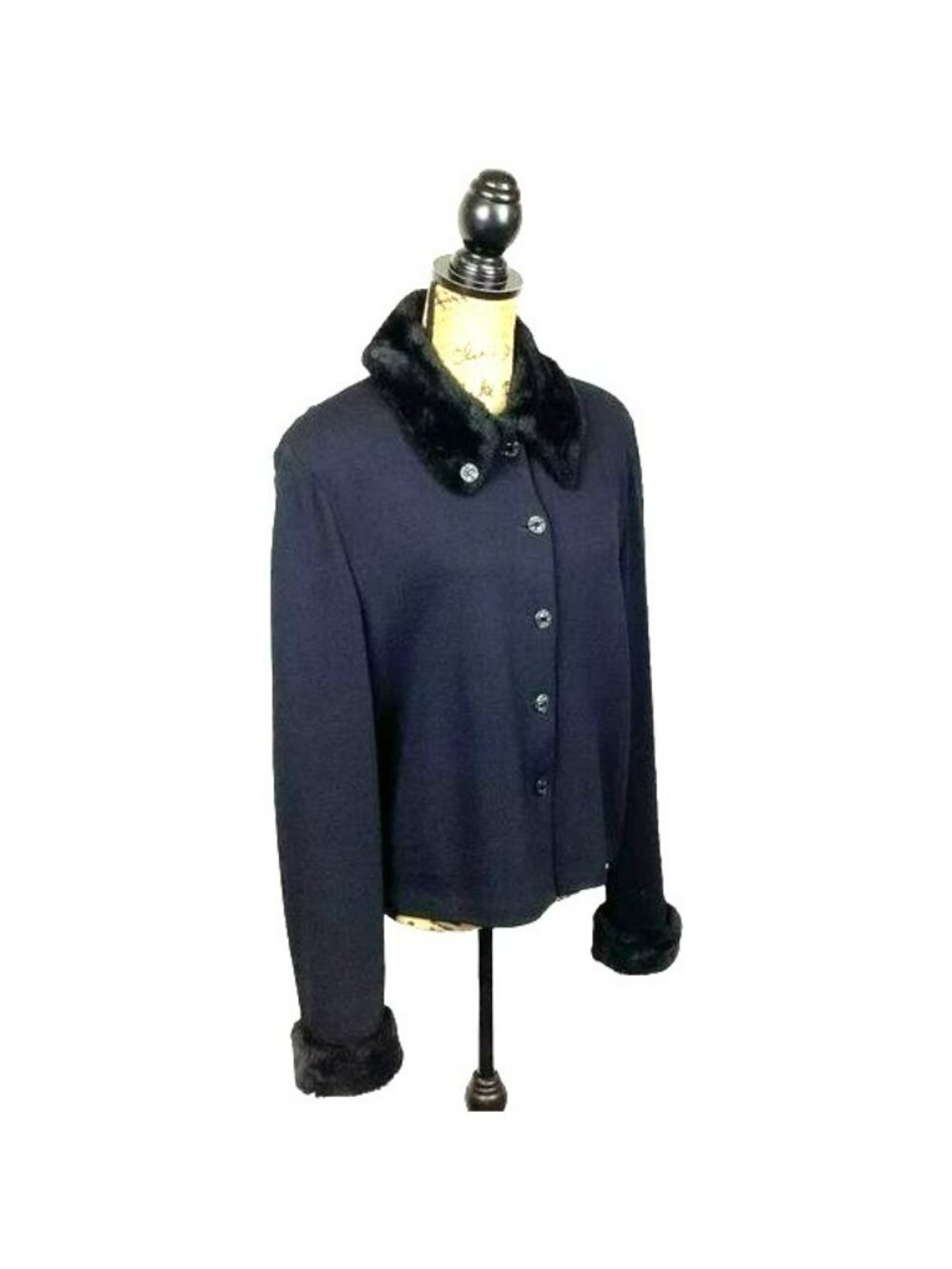 St. John Collection Womens Black Button-Up Jacket Size 14 With Faux Fur Collar & - Picture 7 of 15